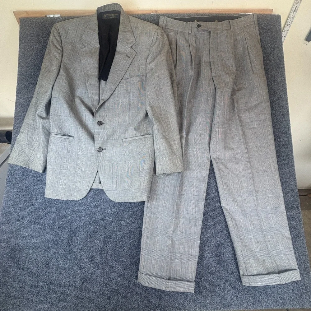Brooks Brothers Lands' End Blazer Suit Set Mens 40R/34 Gray Glen Plaid Wool